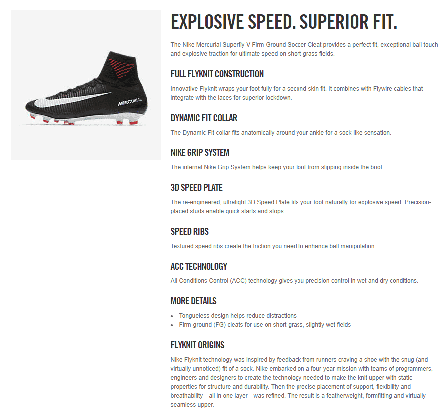 nike mercurial - product page - rockford seo