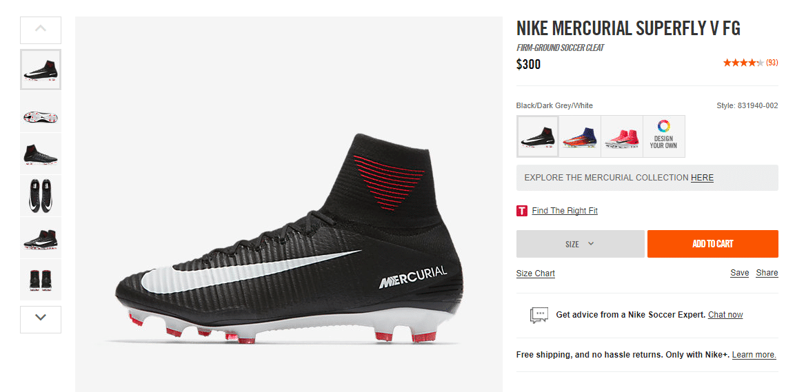 nike mercurial - product page - rockford seo