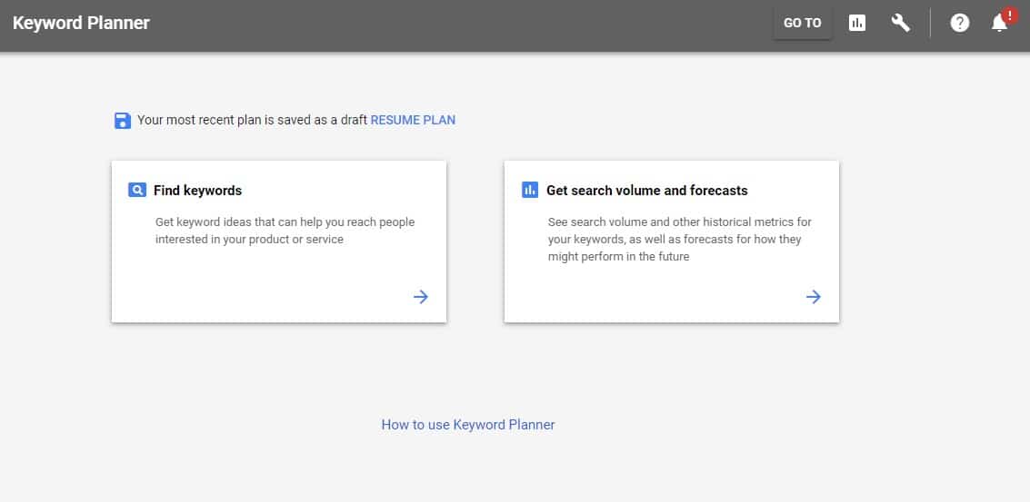 new google keyword planner interface