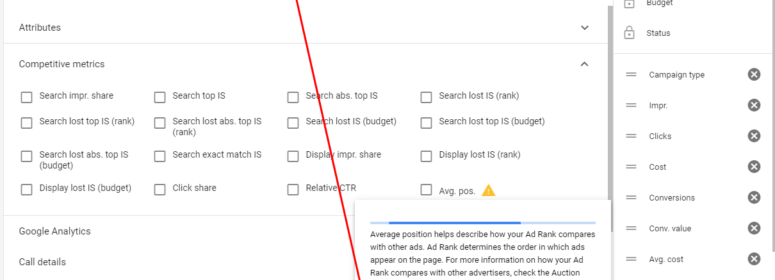 google ads removes avg position