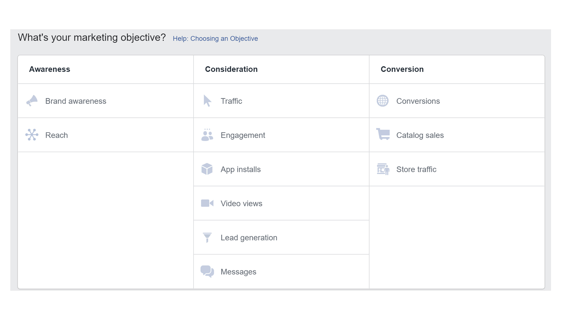 facebook ads manager - marketing objective