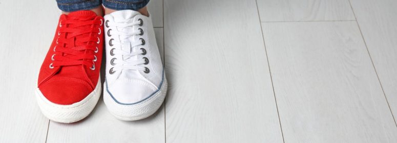 one red shoe and white shoe to show Difference Between a Conversion Ad and a Lead Gen Ad