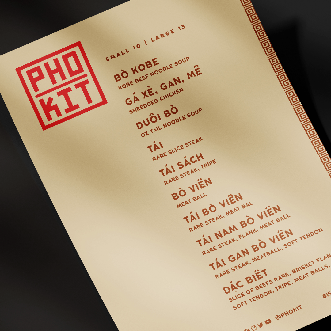 pho kit menu design - branding agency