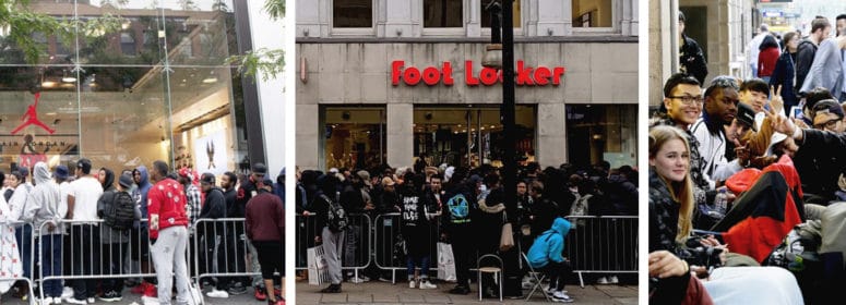 crowd outside foot locker - brand identity vs. logo design