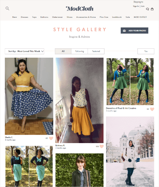 modcloth style gallery - Social Proof