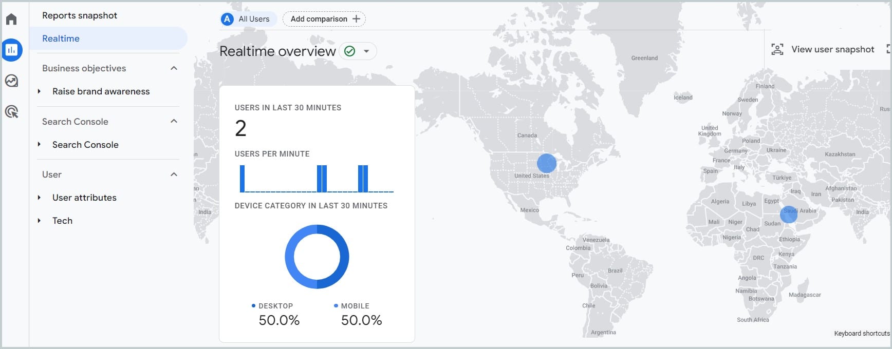 how to measure website traffic google analytics realtime map